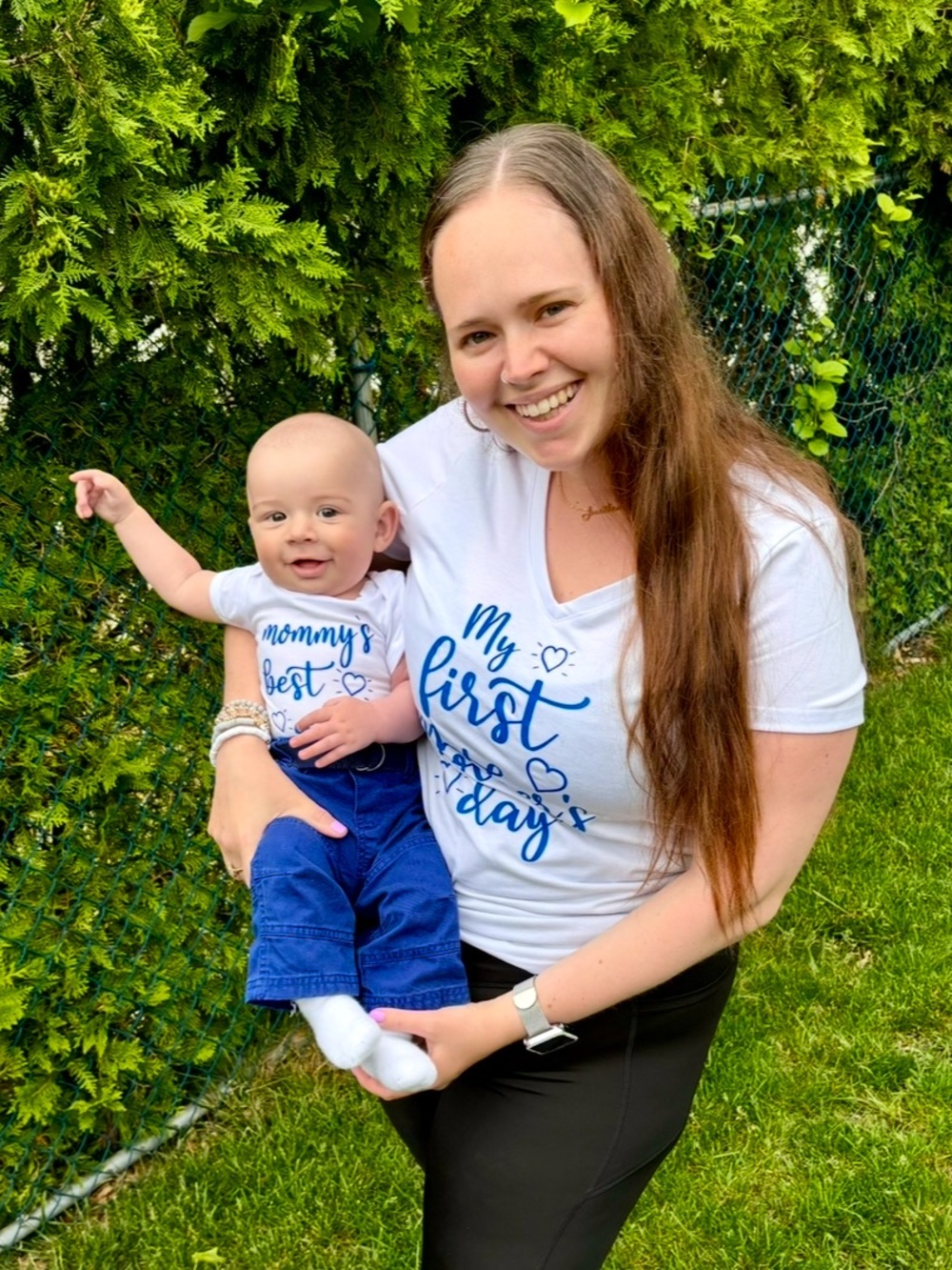 Custom Matching Mommy & Baby "My First Mother's Day" Set - White with Navy Print